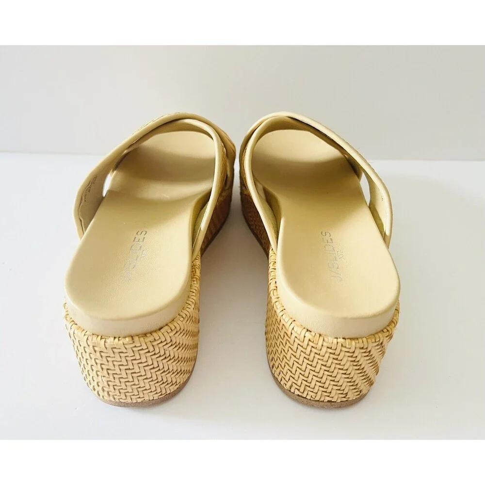 J/Slides Quackie Platform Vegan‎ Chunky Sandal Woven 9.5 Strap Wedge Resort $168